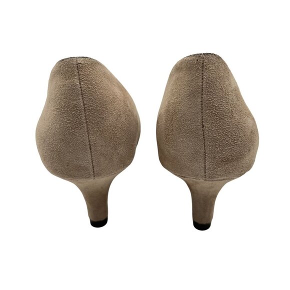 Bella Vita Womens 8 WW Taupe Suede Leather Kitten Heel Pumps Buckle Minimalist - Picture 5 of 12